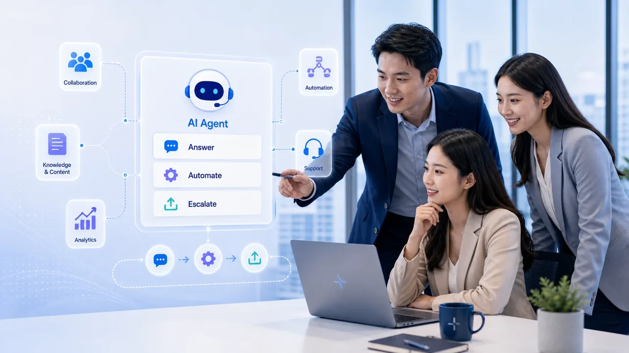 Team working with a Microsoft-powered AI agent